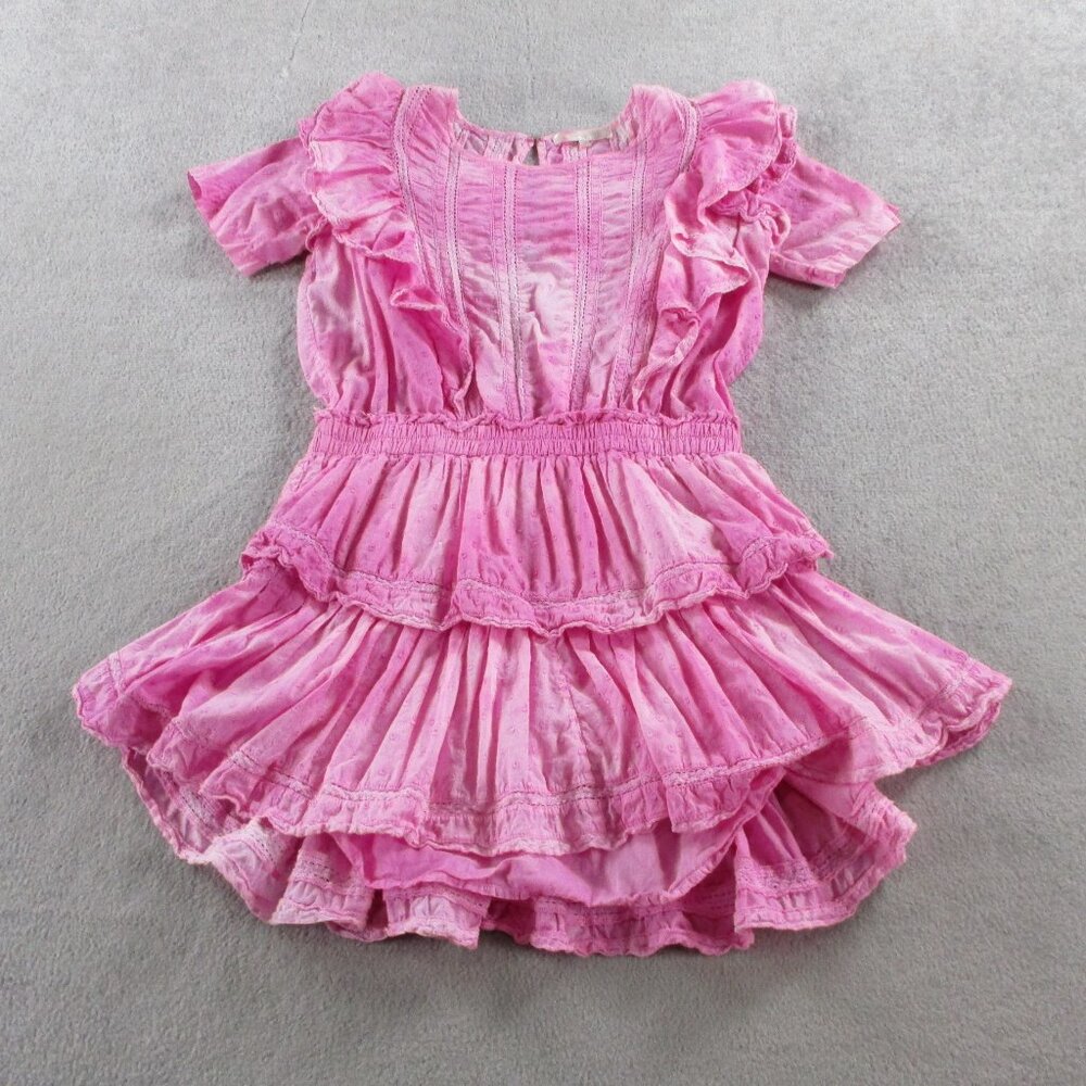 EUC LoveShackFancy Mini Dress Womens Medium Bordeaux Pink Hand Dye - Picture 2 of 11